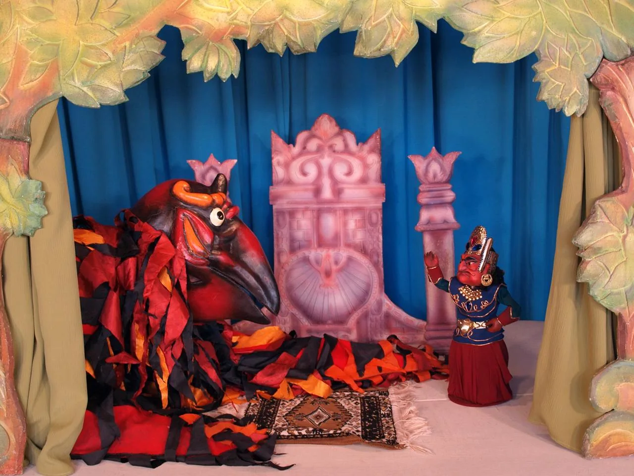 Dramatic handcrafted puppet theatre scene