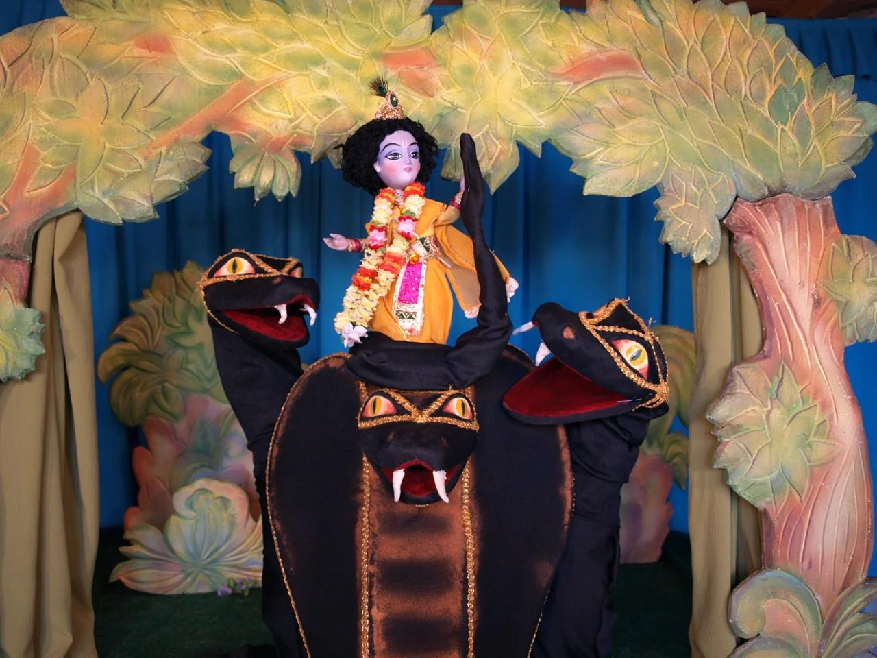 Krishna in a colorful forest scene