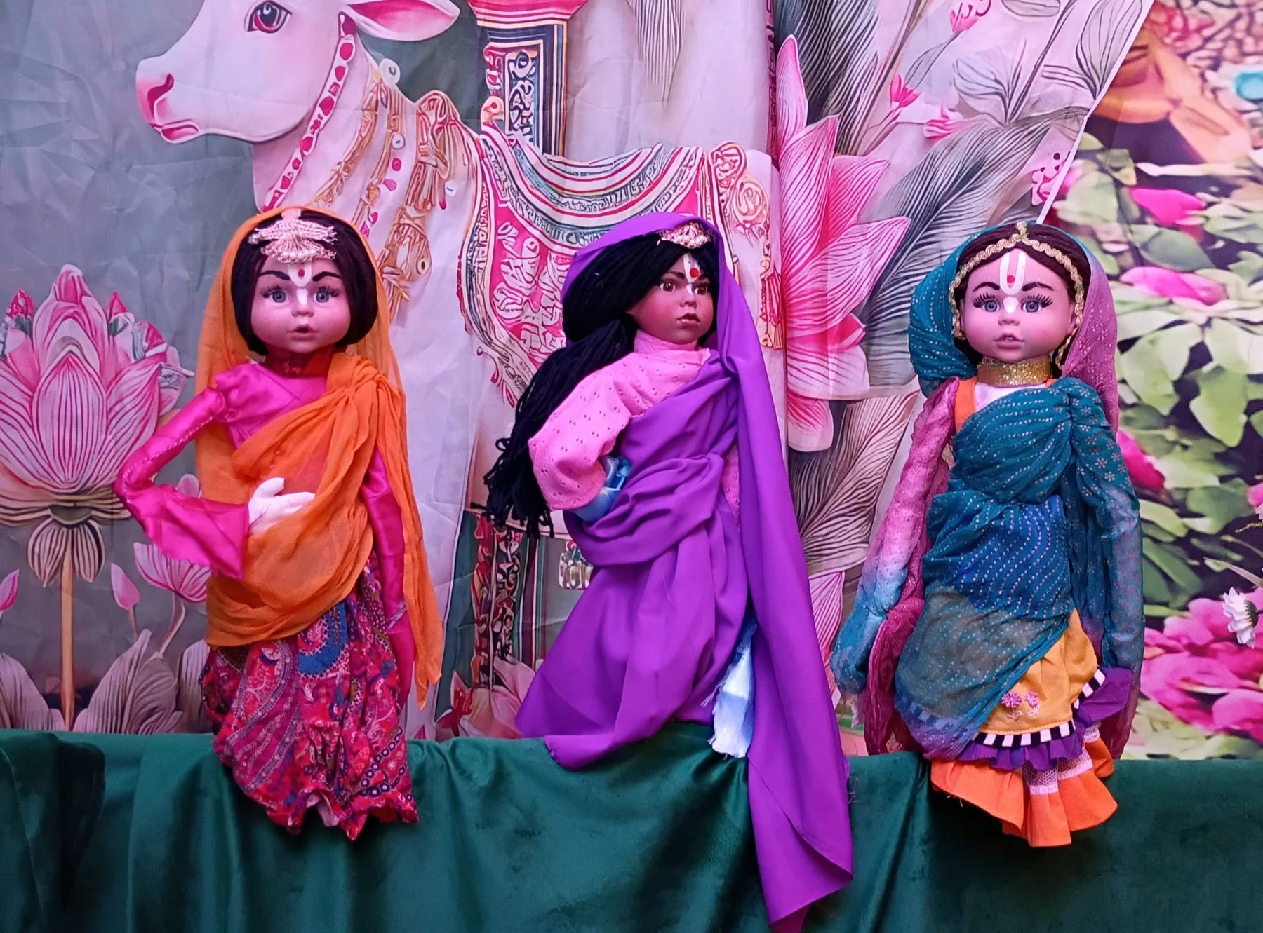 Colorful handcrafted puppet characters